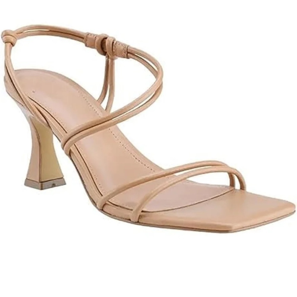 Marc Fisher Nude Strappy Square-Toe Mid Heel Sandal